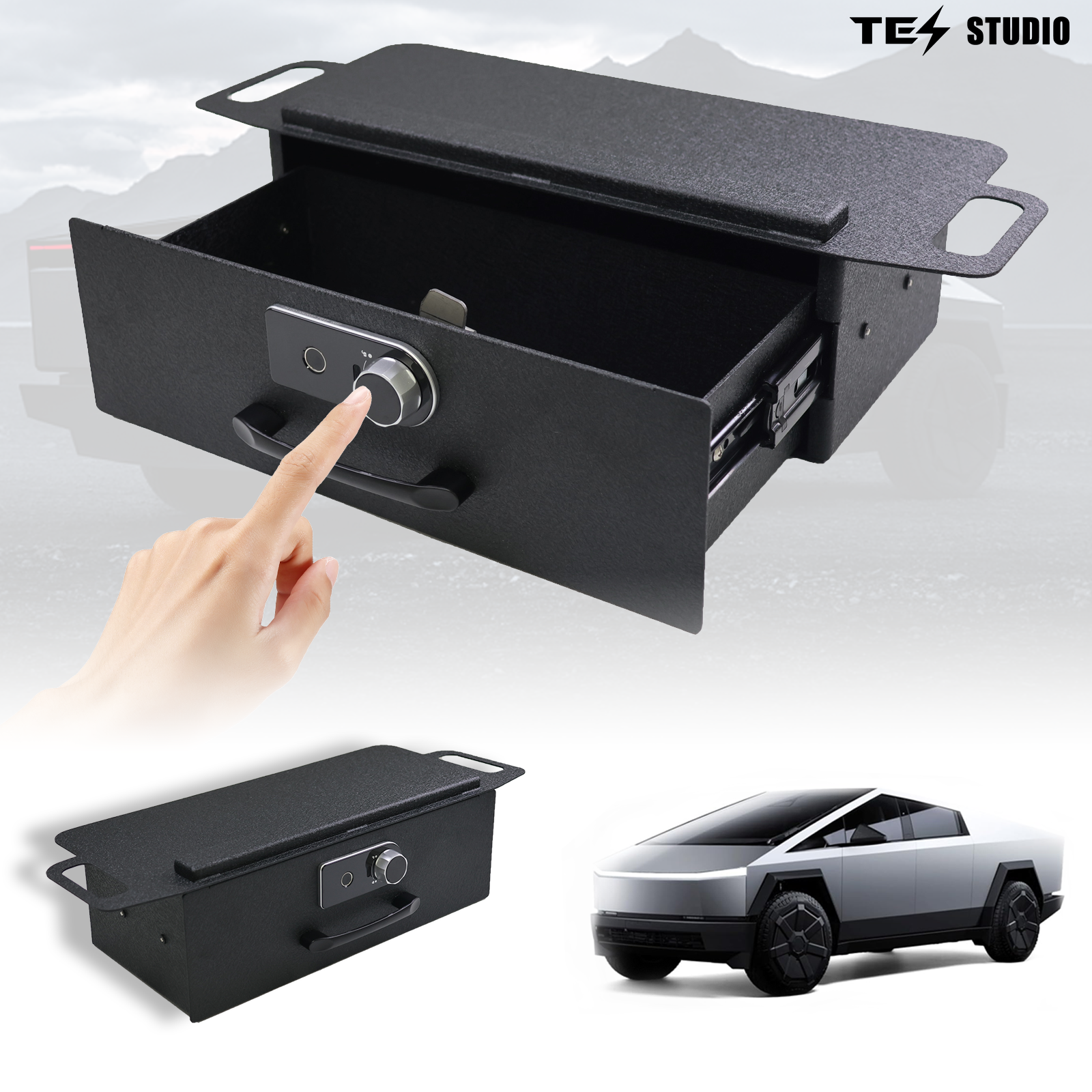 Tesla Cybertruck Under Seat Storage Box Tesla Accessories Interior Cybertruck Accessories Fingerprint Lock Tesstudio®