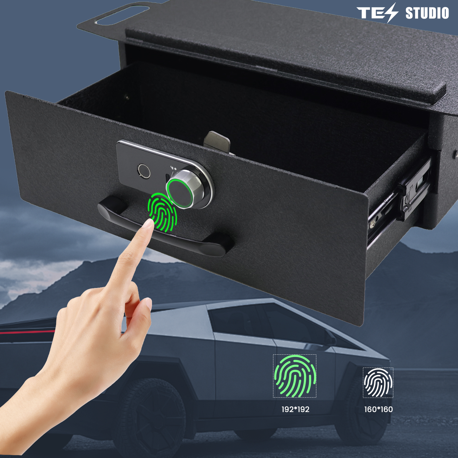 Tesla Cybertruck Under Seat Storage Box Tesla Accessories Interior Cybertruck Accessories Fingerprint Lock Tesstudio®