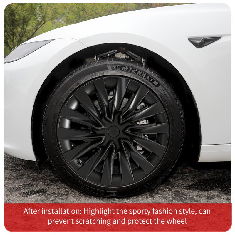 Tesla Model 3 Highland Hubcaps 18'' Turbine Style Model 3 Highland Rim Protector Hub Cap Tesstudio® (2023-2024)