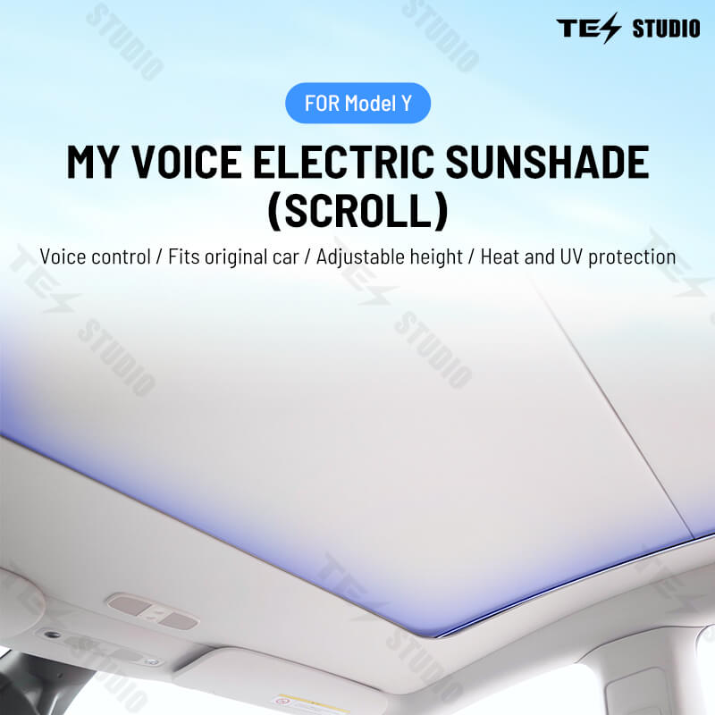 Tesstudio Tesla Model Y Voice-Controlled Electric Sunshade with Ambient Lighting - Roller Style