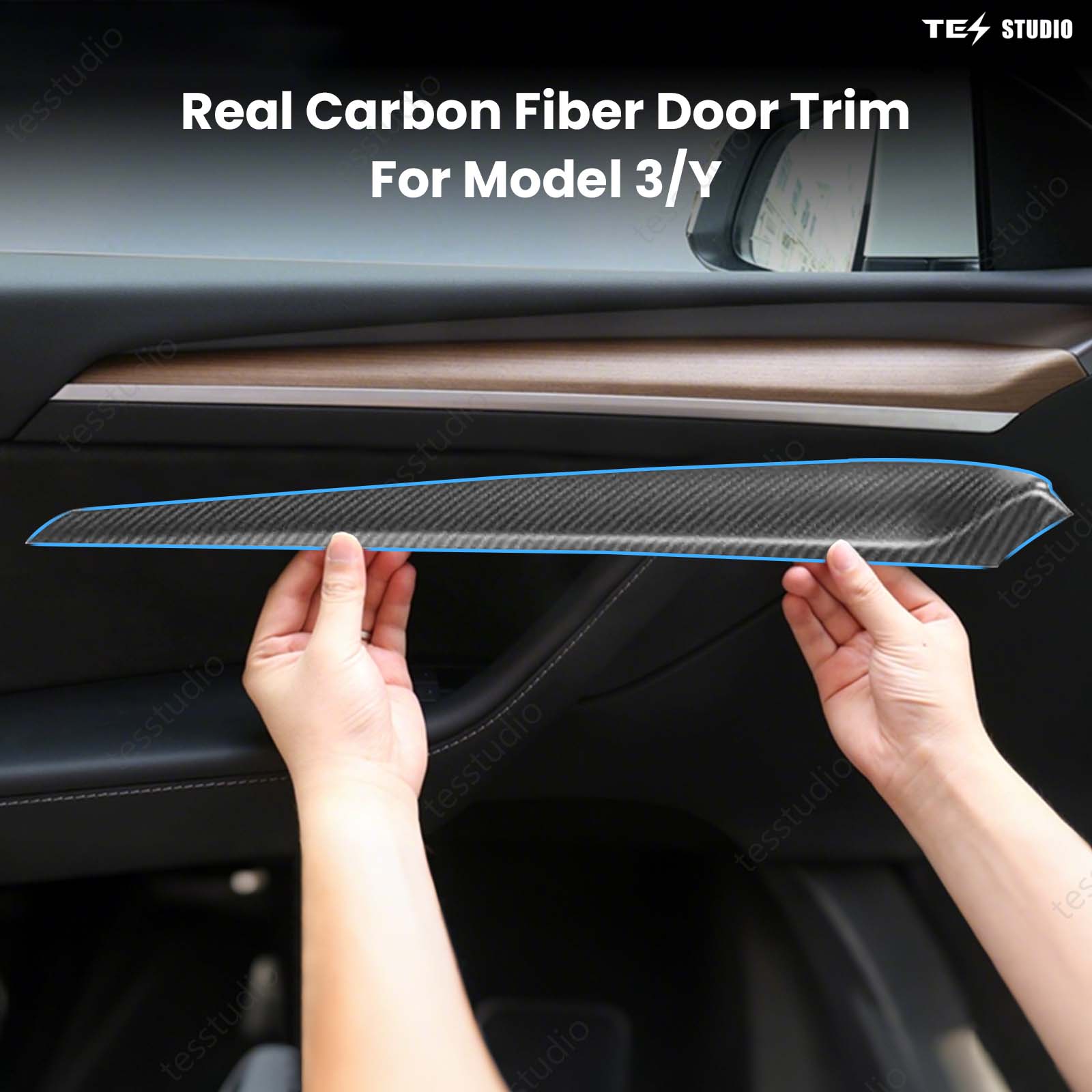 Model 3/Y(17-24) Real Carbon Fiber Dashboard & Front Door Trim Panel Replacement Kit Tesstudio®