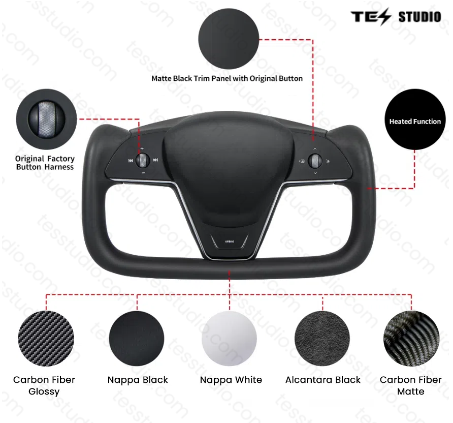 Cybertruck Yoke Steering Wheel and Carplay Dashboard Screen C9 9-in Touch Screen Combo Tesstudio®