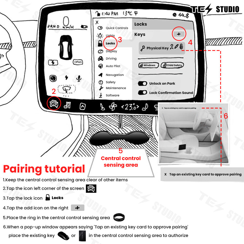 Tesstudio Tesla Model 3/Y Smart Key NFC Ceramic Keyring RFID Tech Card Key Fob Made With Original Card