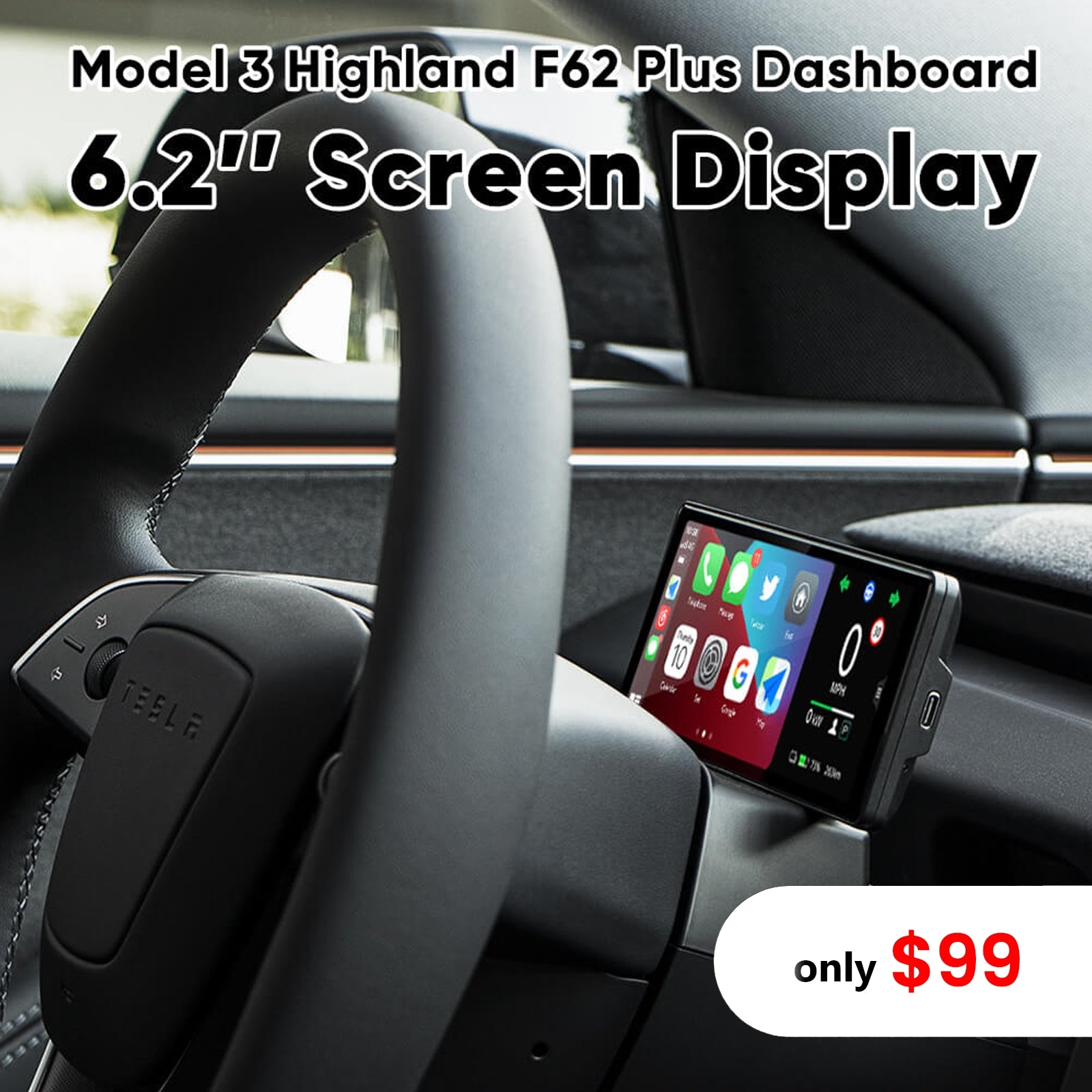 Tesstudio F62 Plus Model 3 Highland 6.2-inch Linux System Dashboard Screen