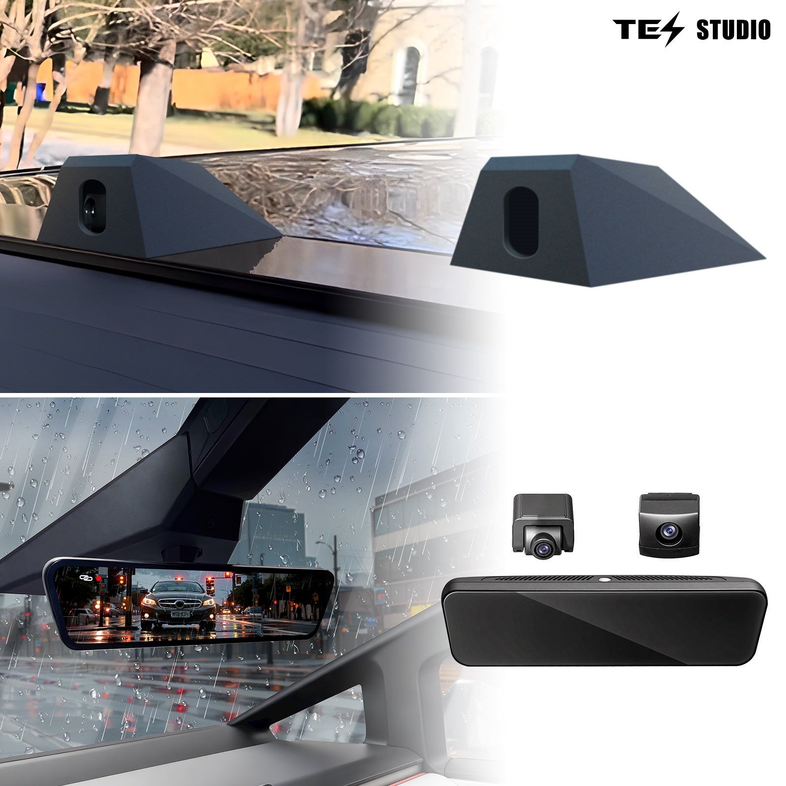 Cybertruck S92 Streaming Rearview Mirror Recorder 1080P HD DVR Dual Way Video Optical | Fiber Transmission Signal Tesstudio®