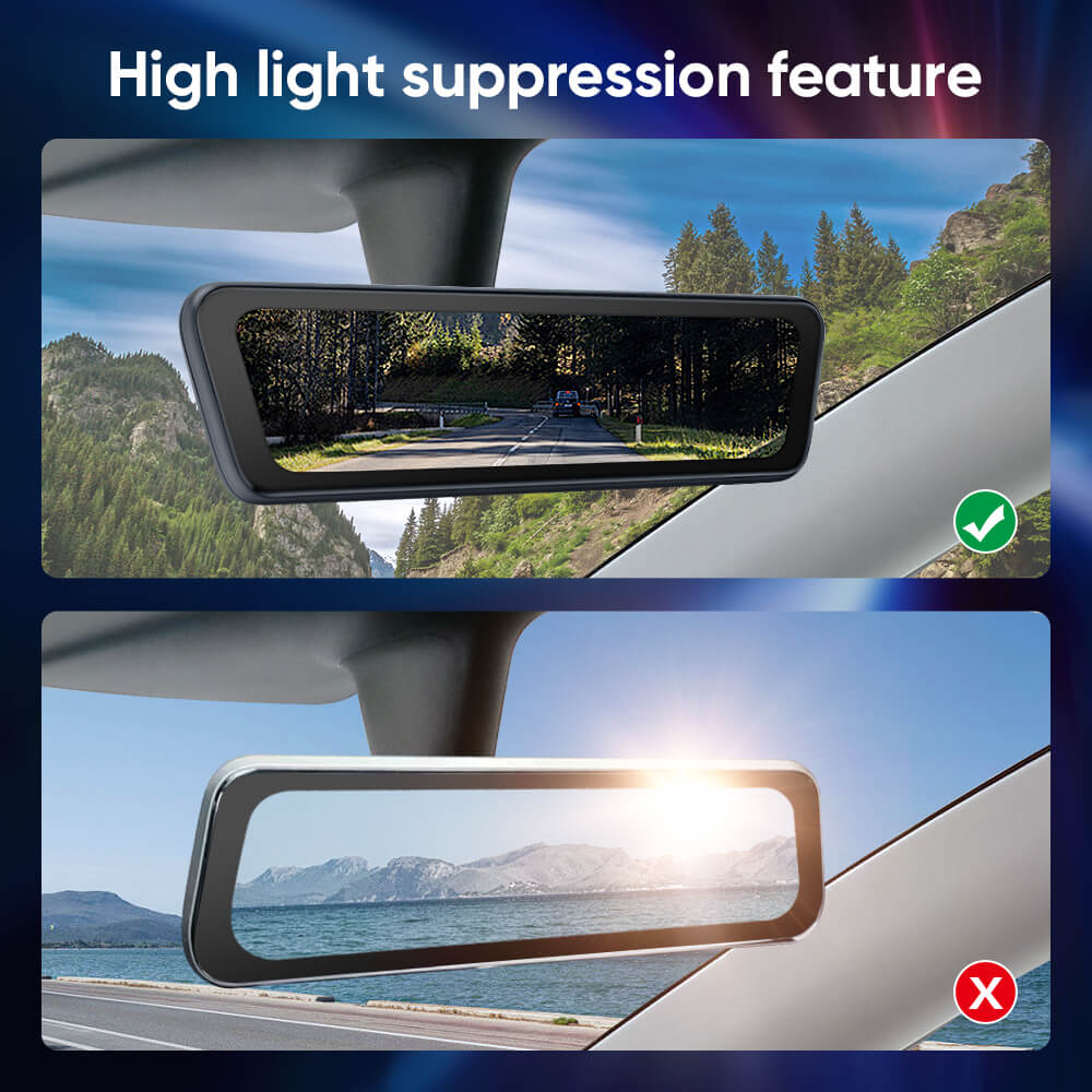 Tesstudio Tesla Model 3/Y/3 Highland Advanced Streaming Rearview Mirror with Night Vision: Simultaneous Front and Rear View Functionality