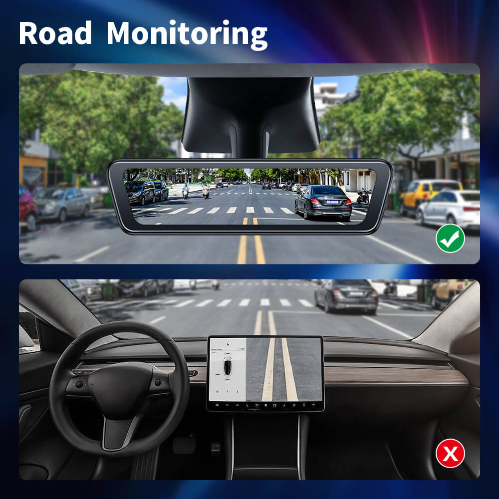 Tesstudio Tesla Model 3/Y/3 Highland Advanced Streaming Rearview Mirror with Night Vision: Simultaneous Front and Rear View Functionality