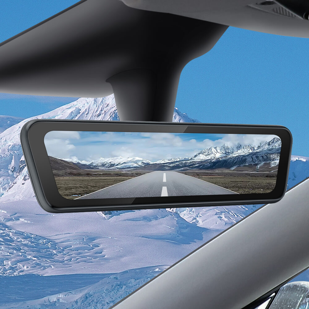 Tesstudio Tesla Model 3/Y/3 Highland Advanced Streaming Rearview Mirror with Night Vision: Simultaneous Front and Rear View Functionality