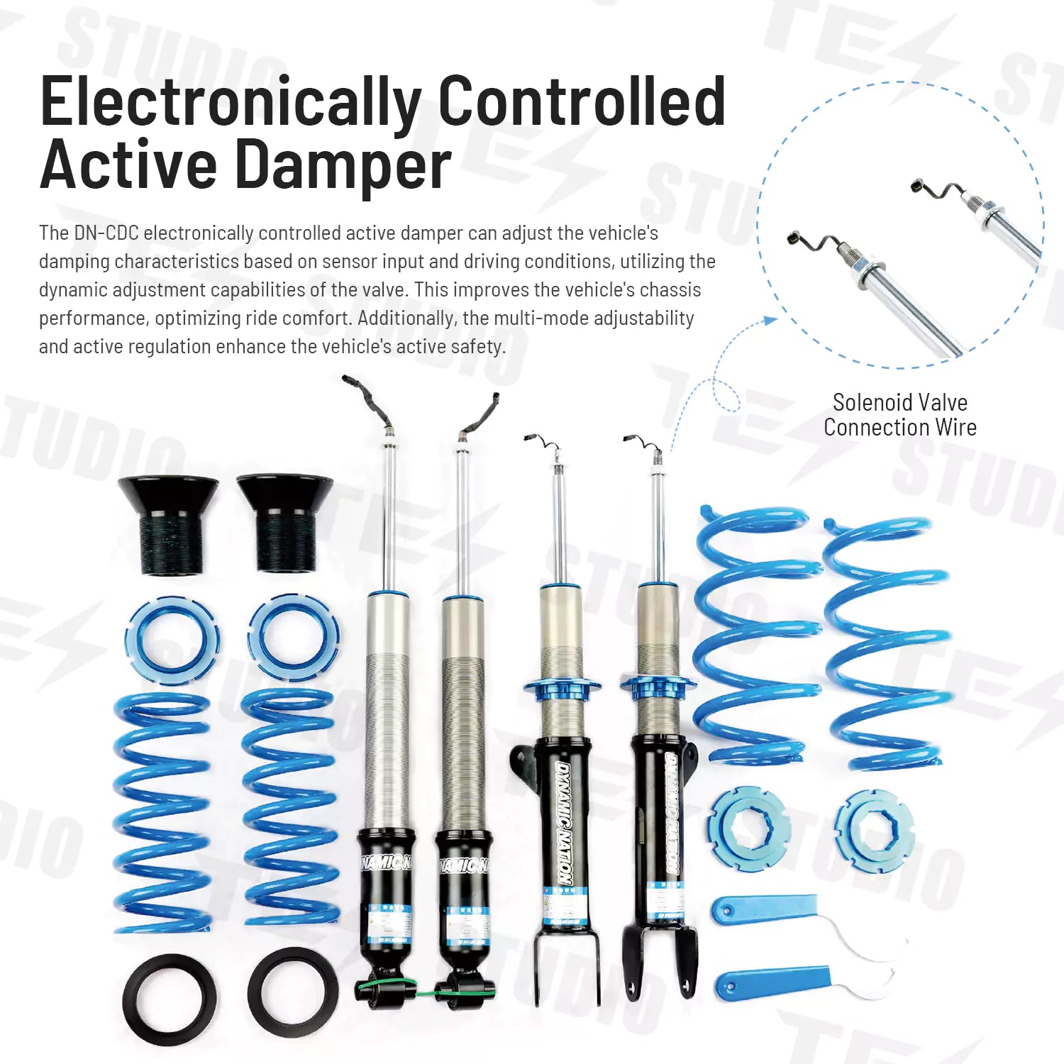 Tesstudio Tesla Model 3 Electric Control Coilovers - Adjustable and Active Suspension System