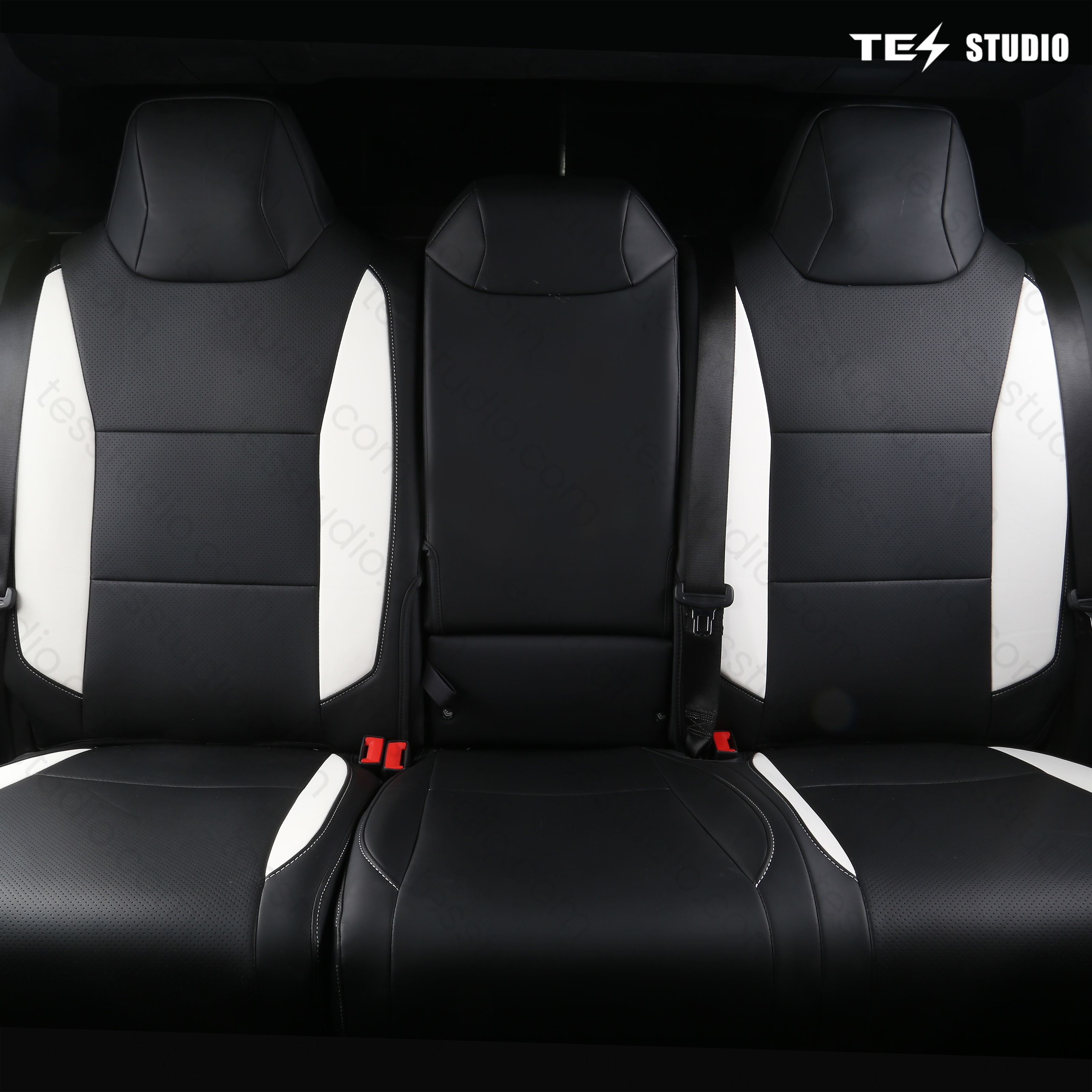 Tesstudio Tesla Accessories Seat Covers NAPPA Leather Full Coverage Seat Protector (Black/White) for  Cybertruck