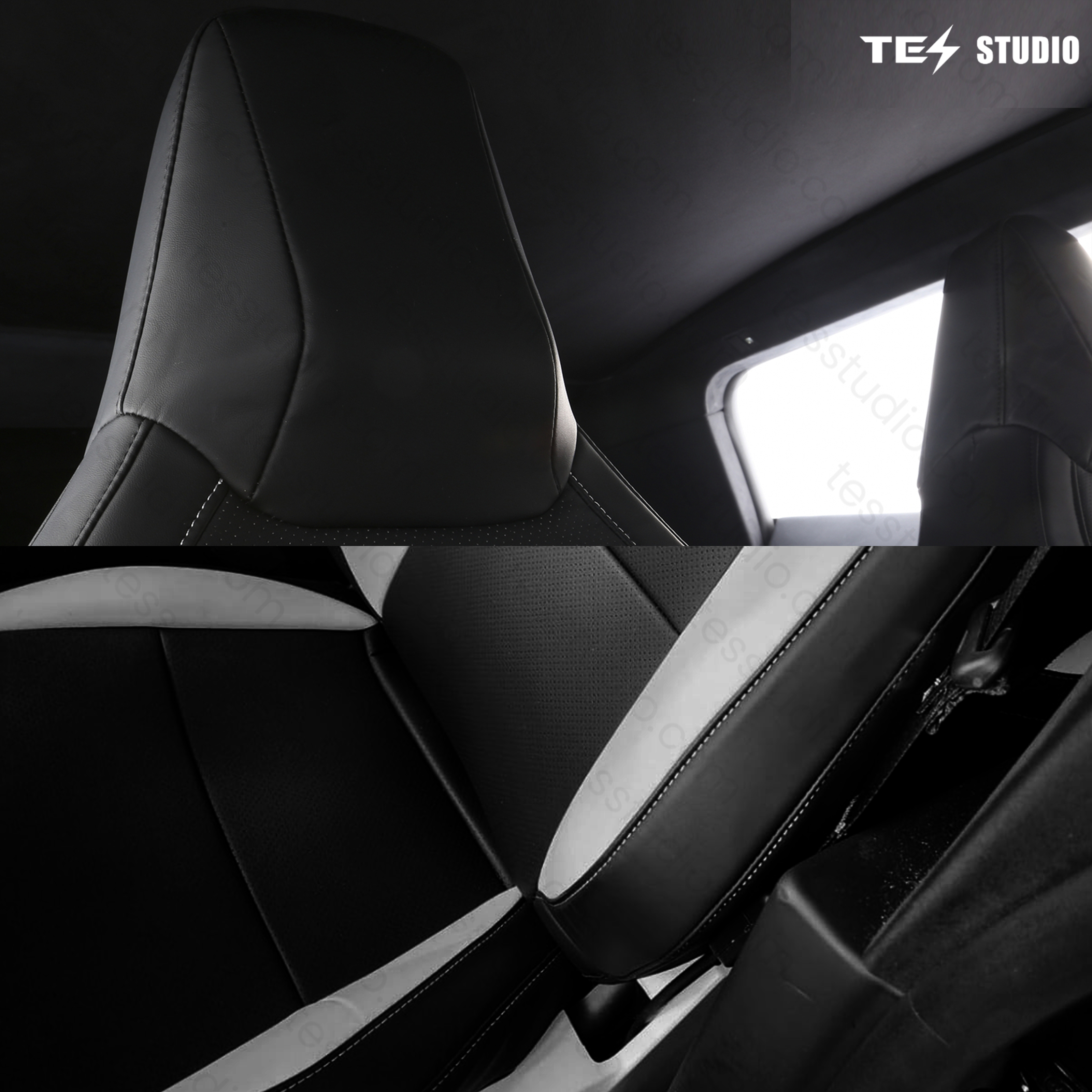 Tesstudio Tesla Accessories Seat Covers NAPPA Leather Full Coverage Seat Protector (Black/White) for  Cybertruck