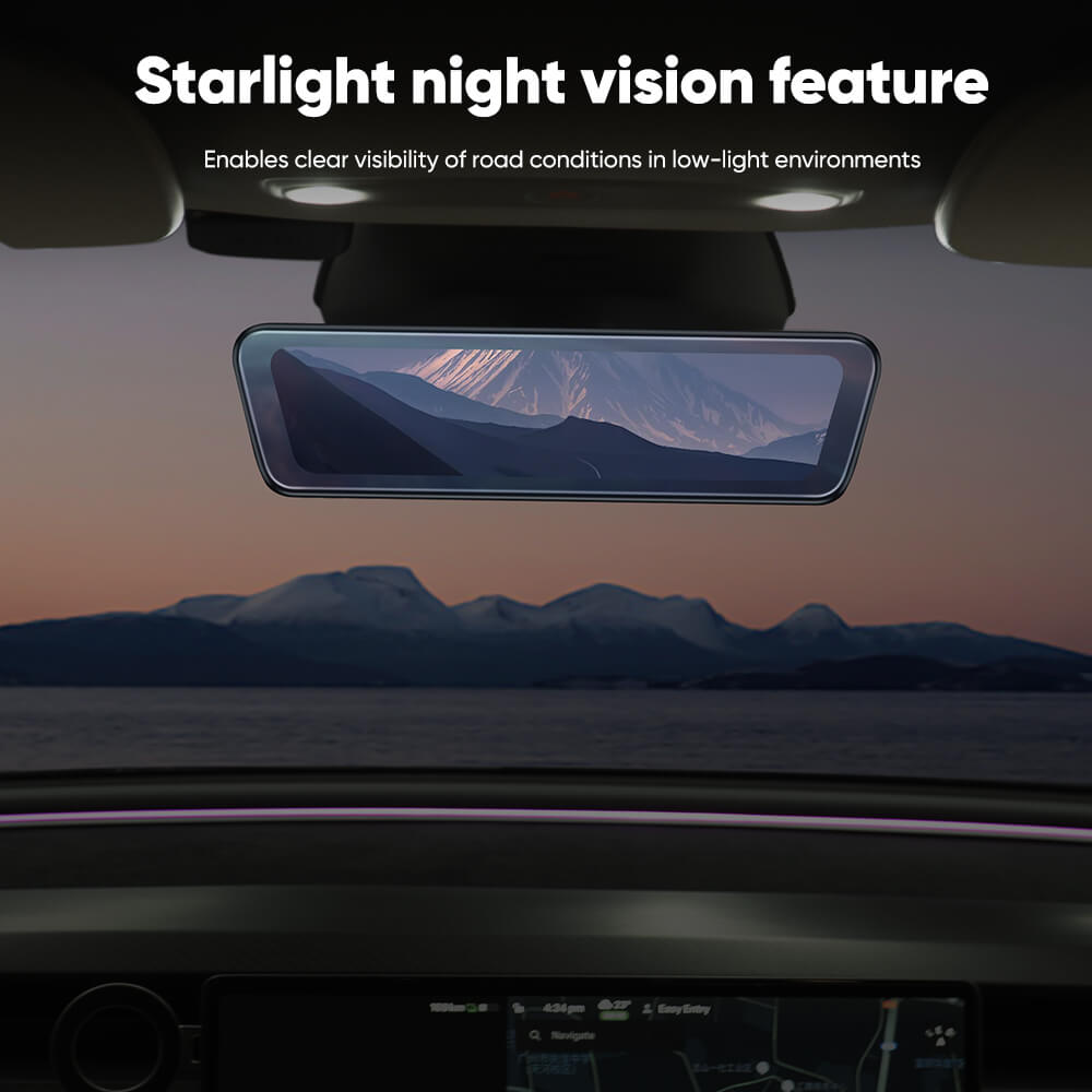 Tesstudio Tesla Model 3/Y/3 Highland Advanced Streaming Rearview Mirror with Night Vision: Simultaneous Front and Rear View Functionality