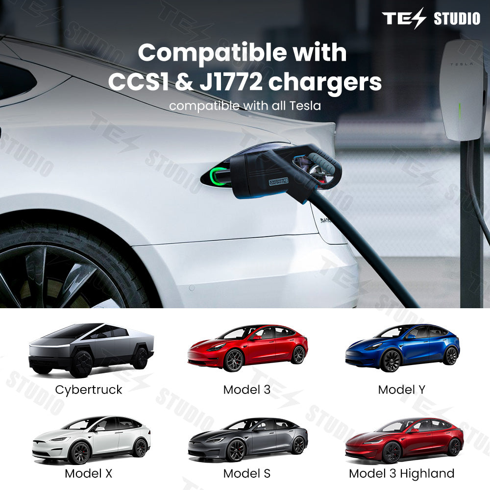 Tesstudio CCS1 x J1772 2-in-1 Charging Adapter for Model 3/Y Cybertruck(After Feb.2020 and 19-22 Original Supports CCS1)