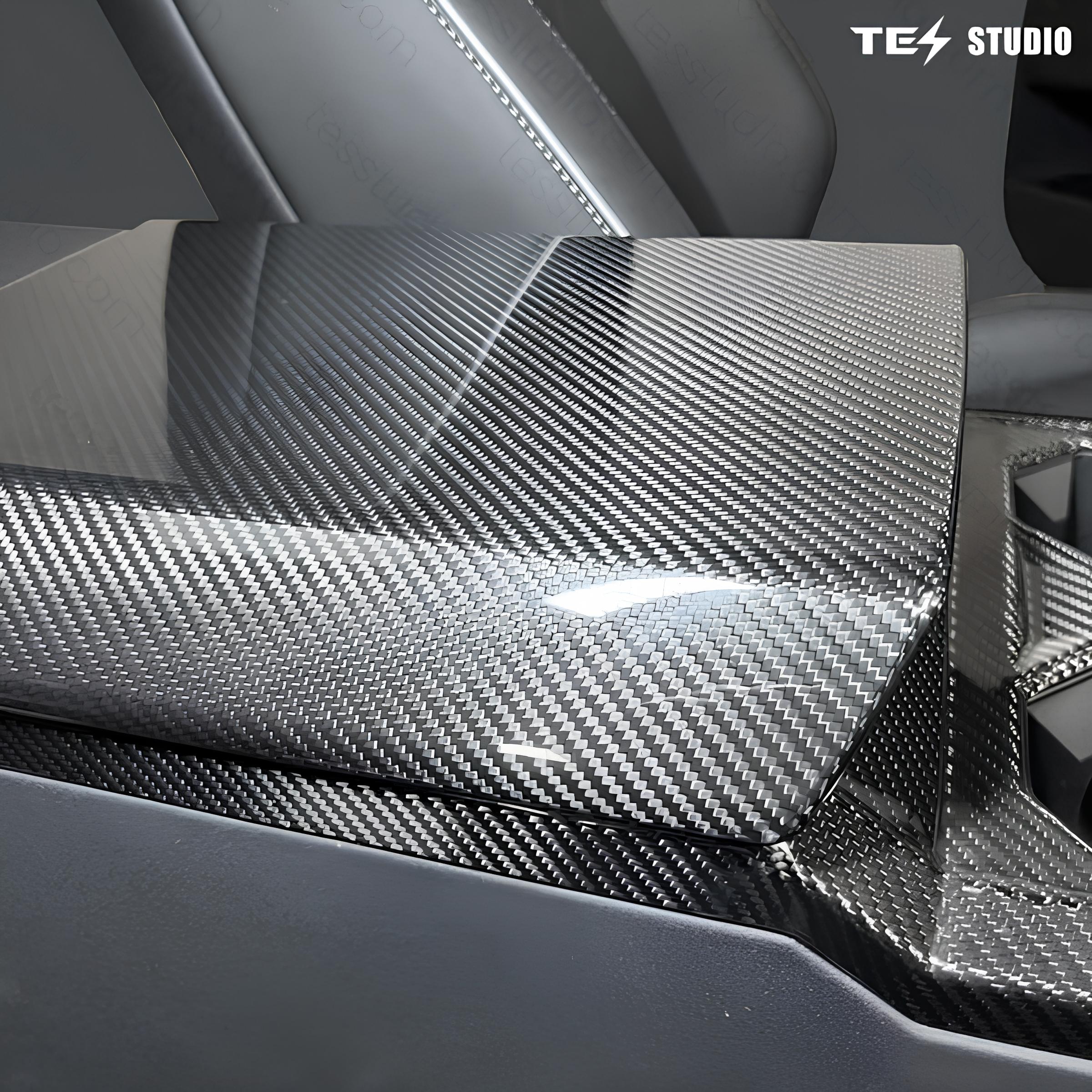 Cybertruck Armrest Box Cover Real Carbon Fiber Center Console Saddle Tesstudio®