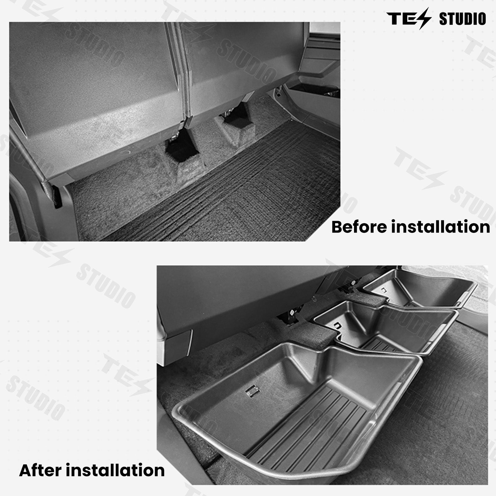 Tesla Cybertruck Interior Accessories Underseat Storage Box Upgraded Under Seat Black Compartment Tesstudio®