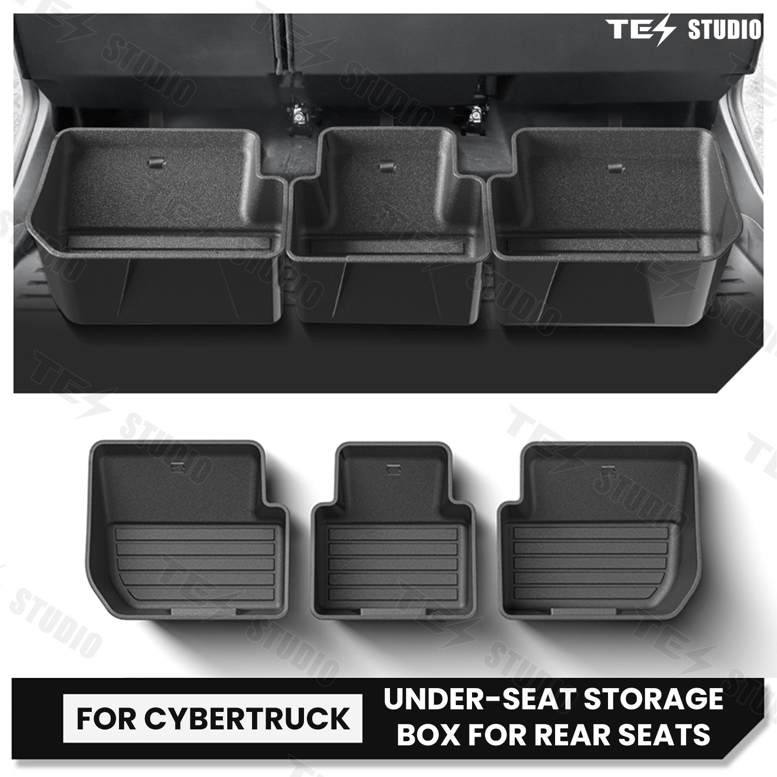 Tesla Cybertruck Interior Accessories Underseat Storage Box Upgraded Under Seat Black Compartment Tesstudio®