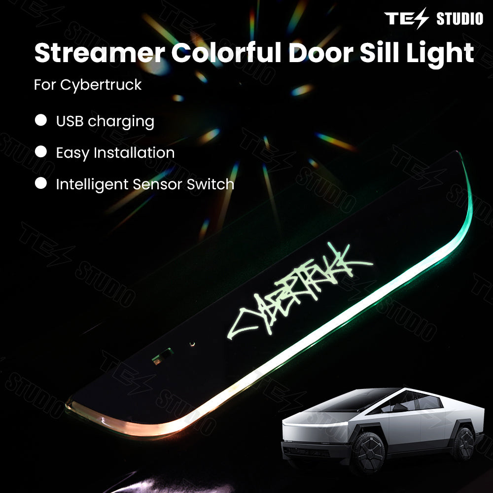 Tesstudio Tesla Accessories Cybertruck Illuminated Door Sill Protector LED Welcome Pedal Trim Plates