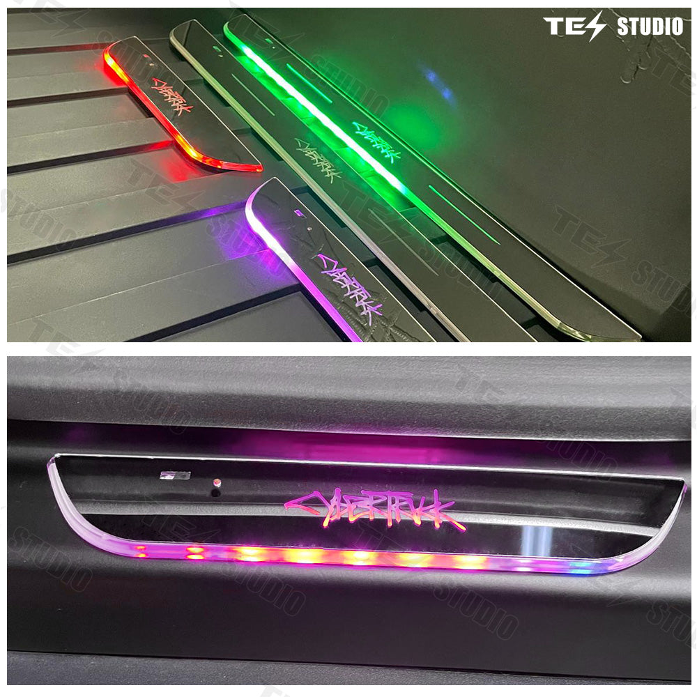 Tesstudio Tesla Accessories Cybertruck Illuminated Door Sill Protector LED Welcome Pedal Trim Plates