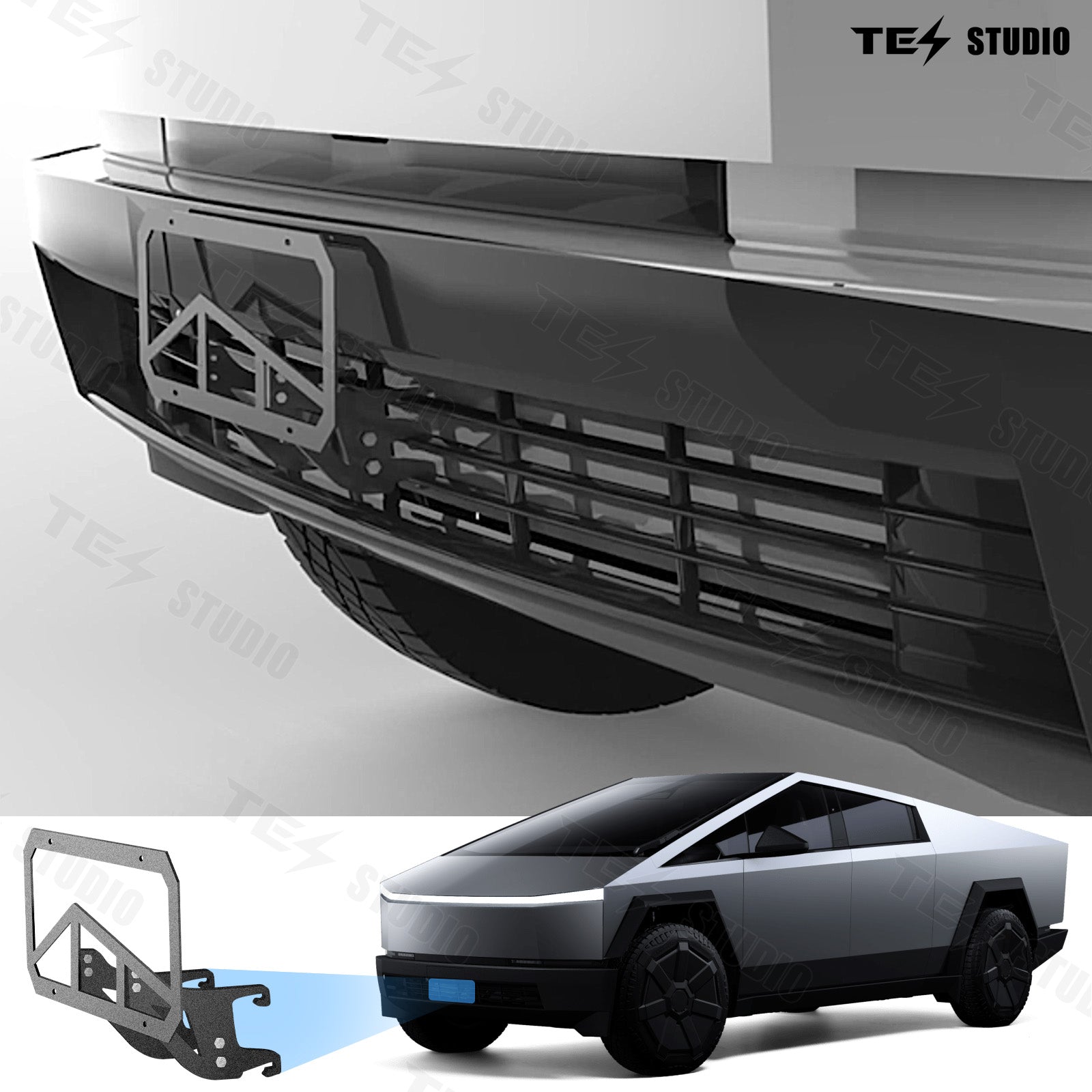 Tesla Cybertruck Front License Plate Mount Frame Holder Removable No Drilling No Adhesives Tesstudio®