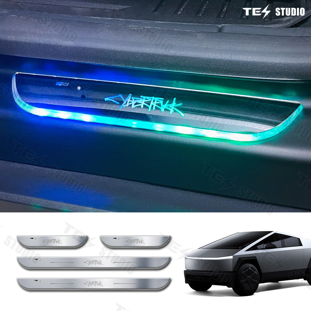 Tesstudio Tesla Accessories Cybertruck Illuminated Door Sill Protector LED Welcome Pedal Trim Plates