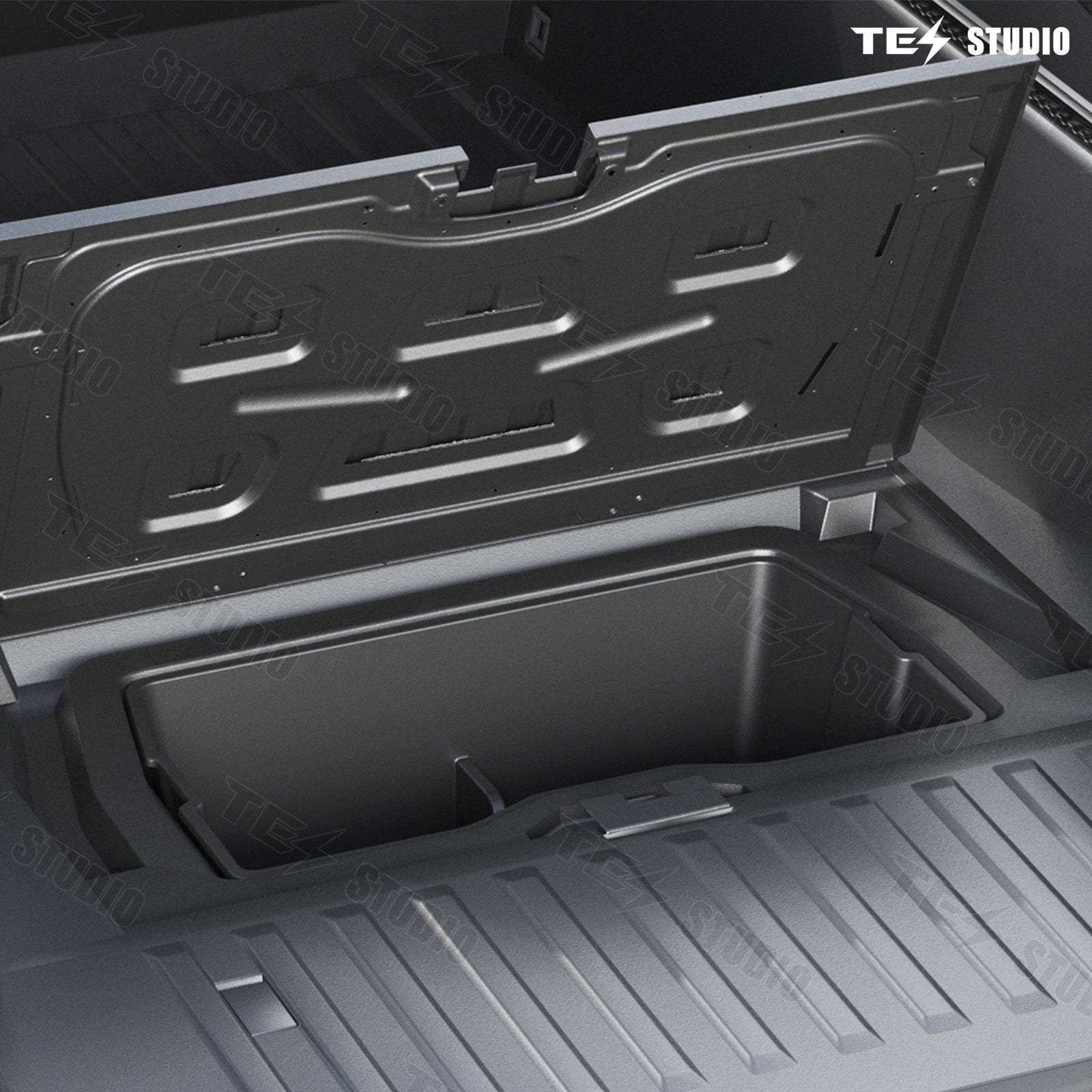 Cybertruck Rear Underseat Storage Tool Box Under Trunk Floor Mat 
Dividers Transport Organizer Cargo Organizational System Tesstudio®