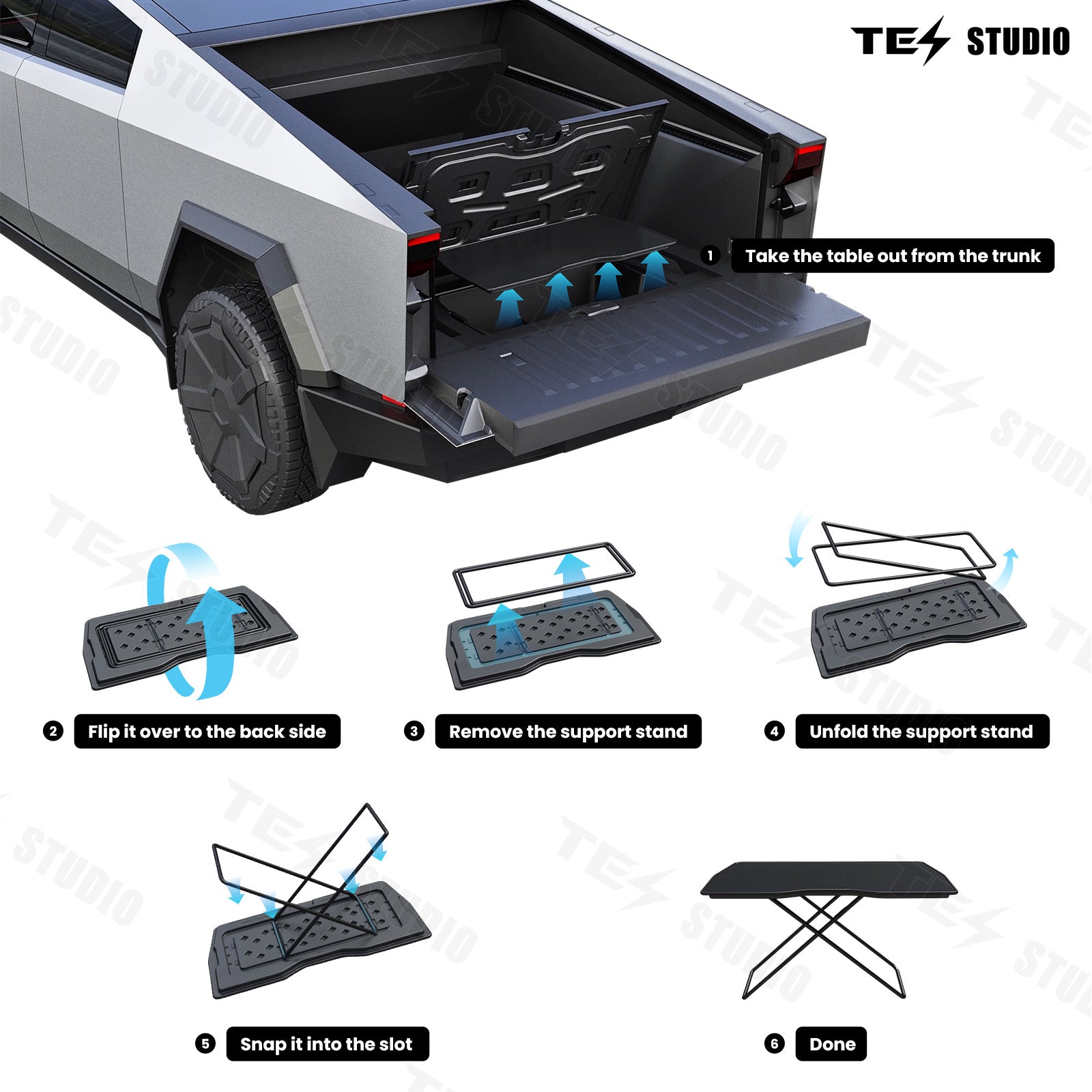 Cybertruck Rear Bed Table Rear Trunk Foldable Camping Table Camping Table Desk Travel Folding Table Trunk Storage Desk Tesstudio®