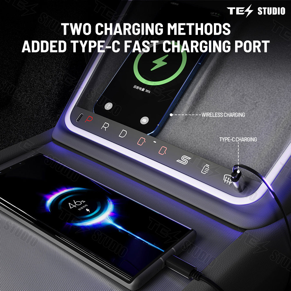 Tesstudio Tesla Accessories Wireless Charger With Ambient Light LED Center Console Phone Charger For Model 3 Highland