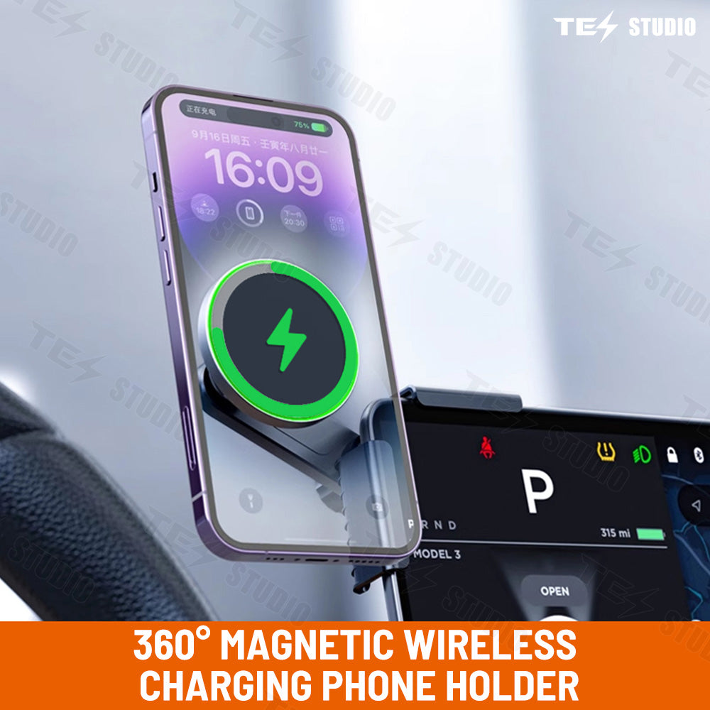 Fast Charging Wireless Car Charger Mount, Magnetic Foldable Car Phone Holder for Tesla Model 3/Y,Tesla Accessories/Tesstudio