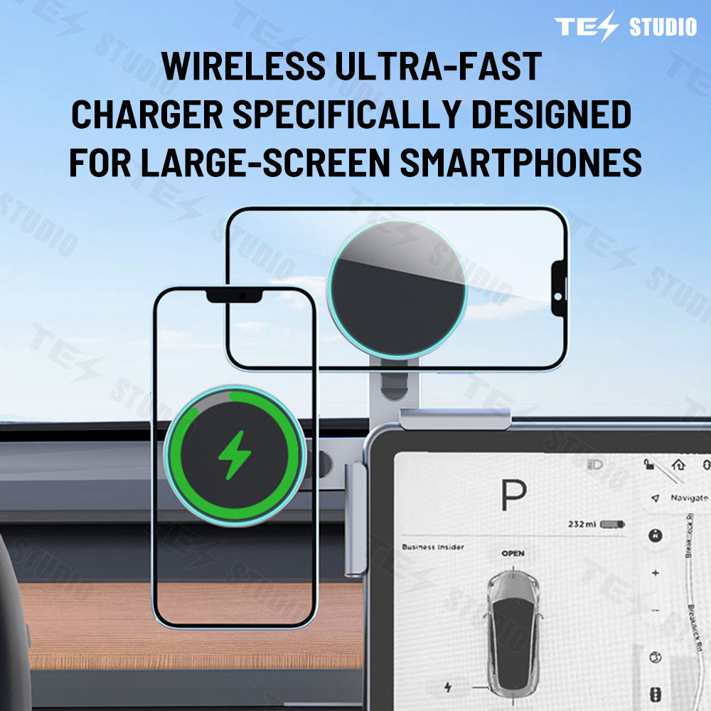 Fast Charging Wireless Car Charger Mount, Magnetic Foldable Car Phone Holder for Tesla Model 3/Y,Tesla Accessories/Tesstudio