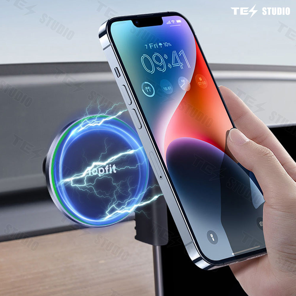 Fast Charging Wireless Car Charger Mount, Magnetic Foldable Car Phone Holder for Tesla Model 3/Y,Tesla Accessories/Tesstudio