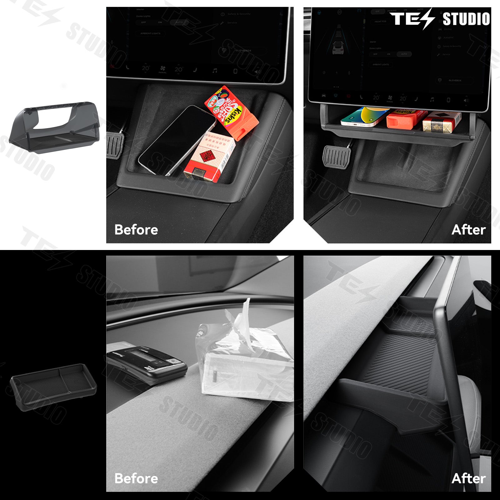 Model 3 Highland Hidden Central Control Screen Lower Storage Box Organizer Behind Screen ETC Storage Box Tesstudio®