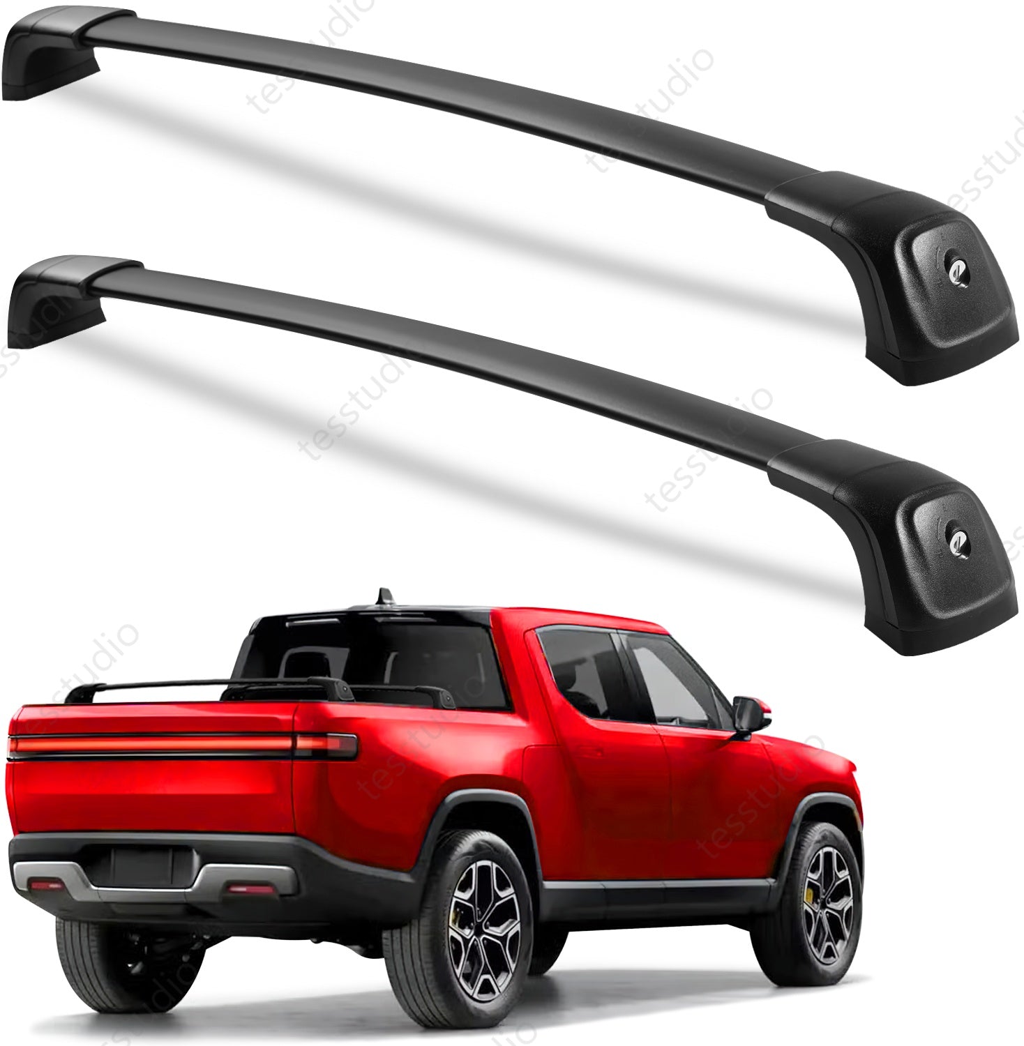 Rivian R1T Accessories Lockable Racks Roof Truck Pickup Bed Heavy Roof Rails Crossbars Rooftop Cargo Carrier Luggage Tesstudio®