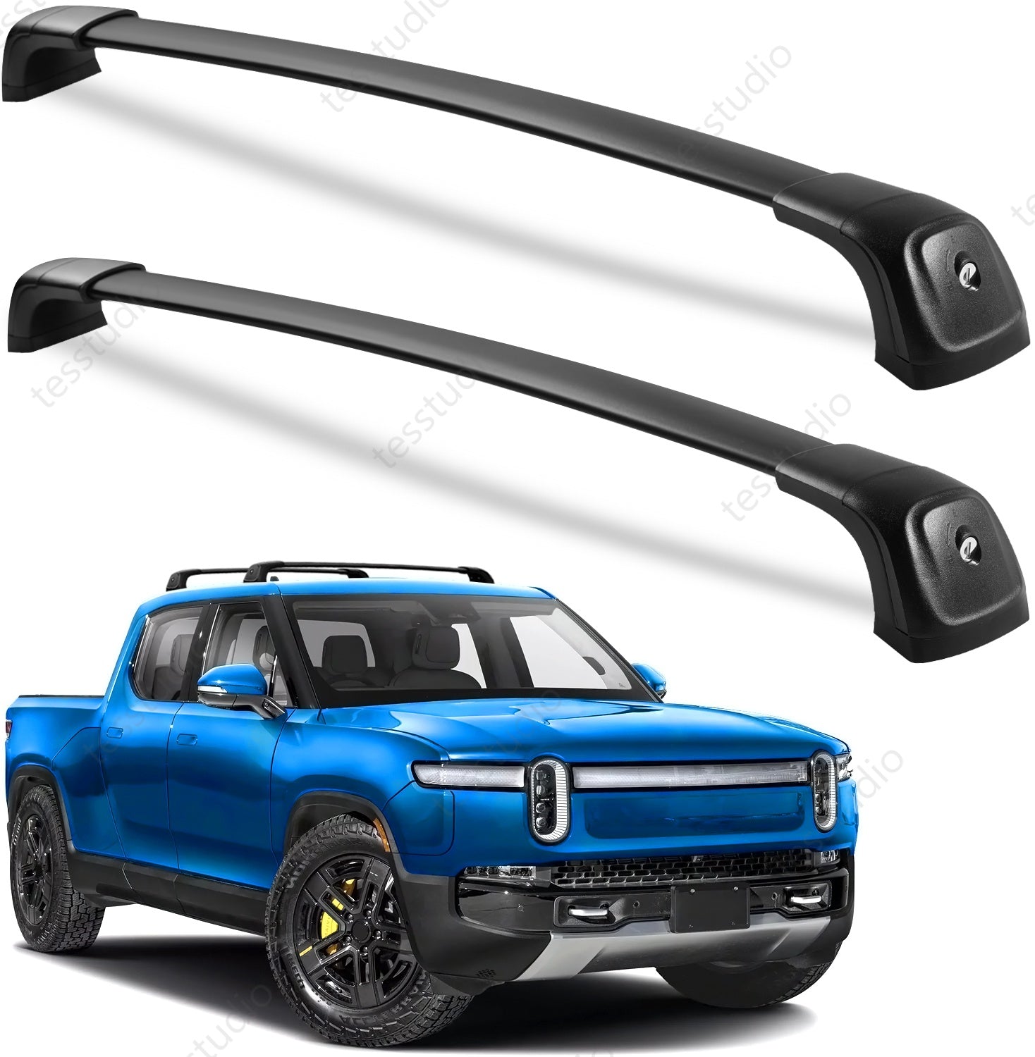 Rivian R1T Cargo Crossbars Lockable Roof Rack Black Rooftop Roof Rails Cross Bars Cargo Carrier Luggage Roof RailsTesstudio®