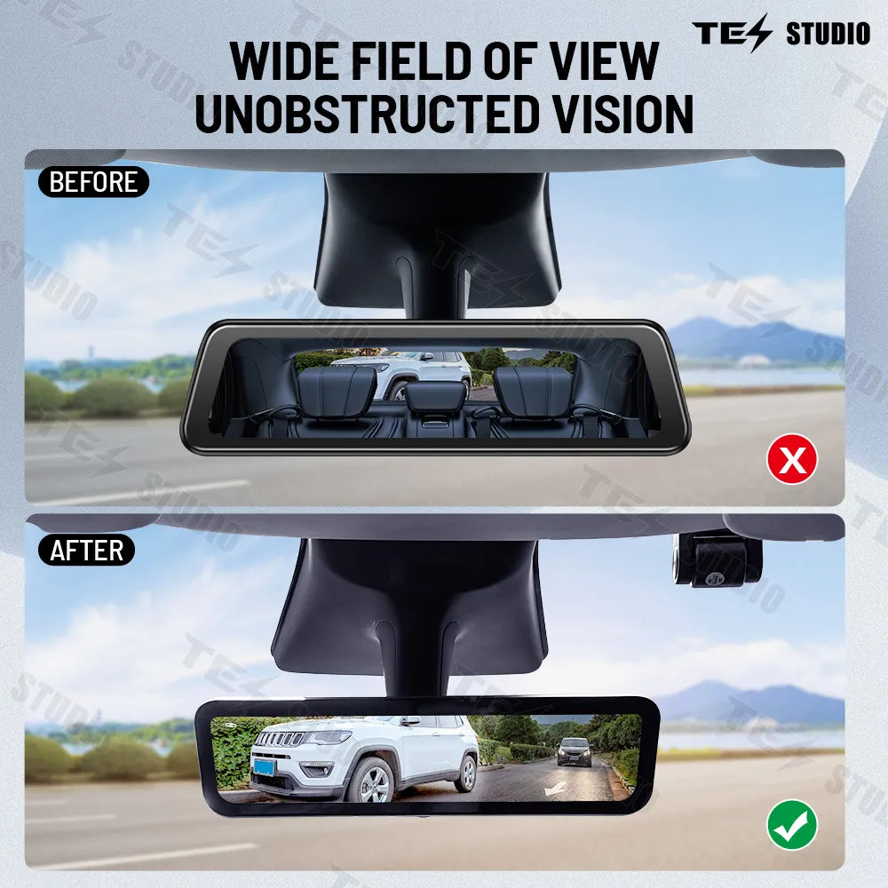 S92 Rearview Universal Fit for Model 3/Y/Highland 3 | 1080P HD DVR | Dual Way Video Recorder with WiFi | Anti Glare