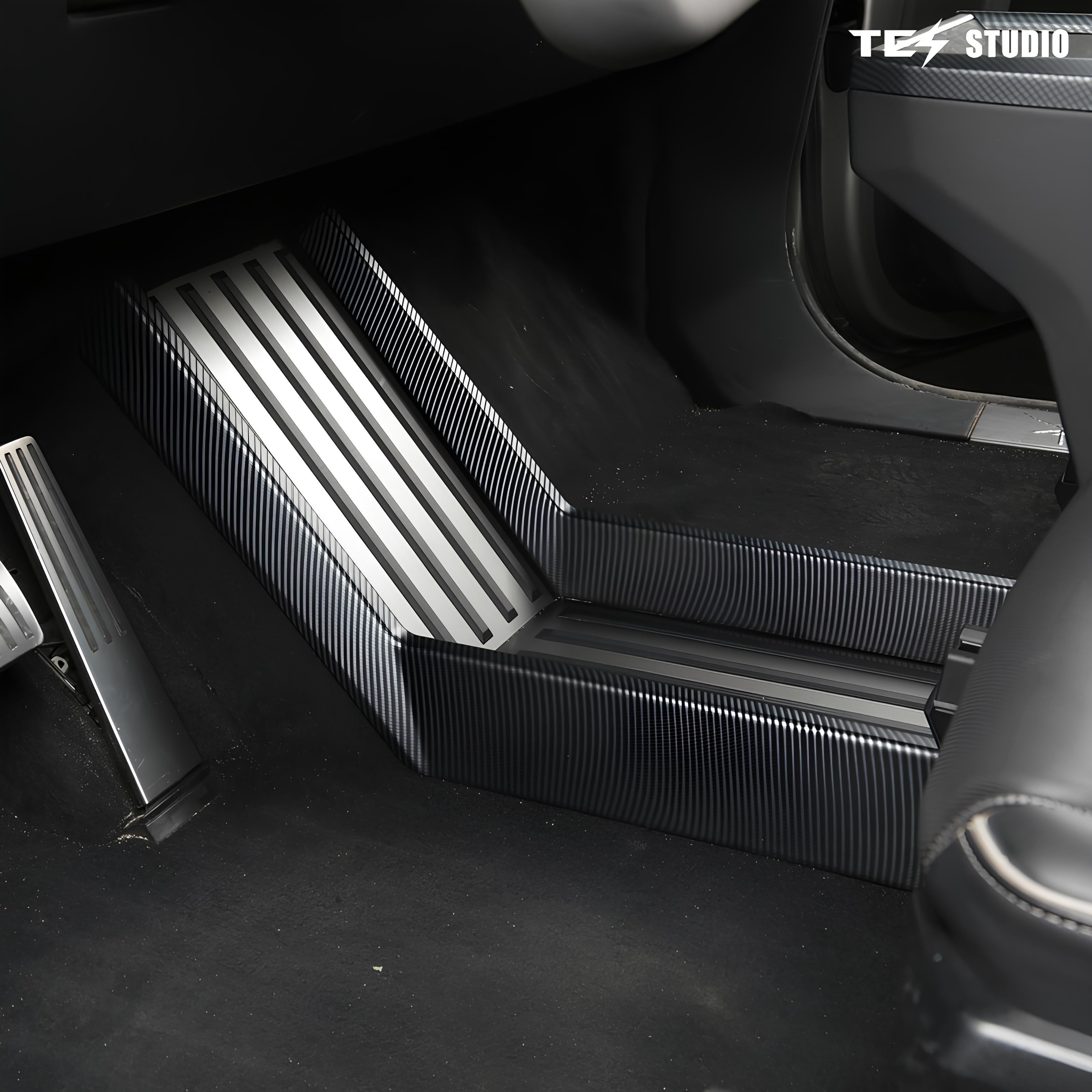 Tesla Cybertruck Accessories Lower Center Console Side Trim Covers Tesstudio® (Carbon Fiber Pattern ABS)