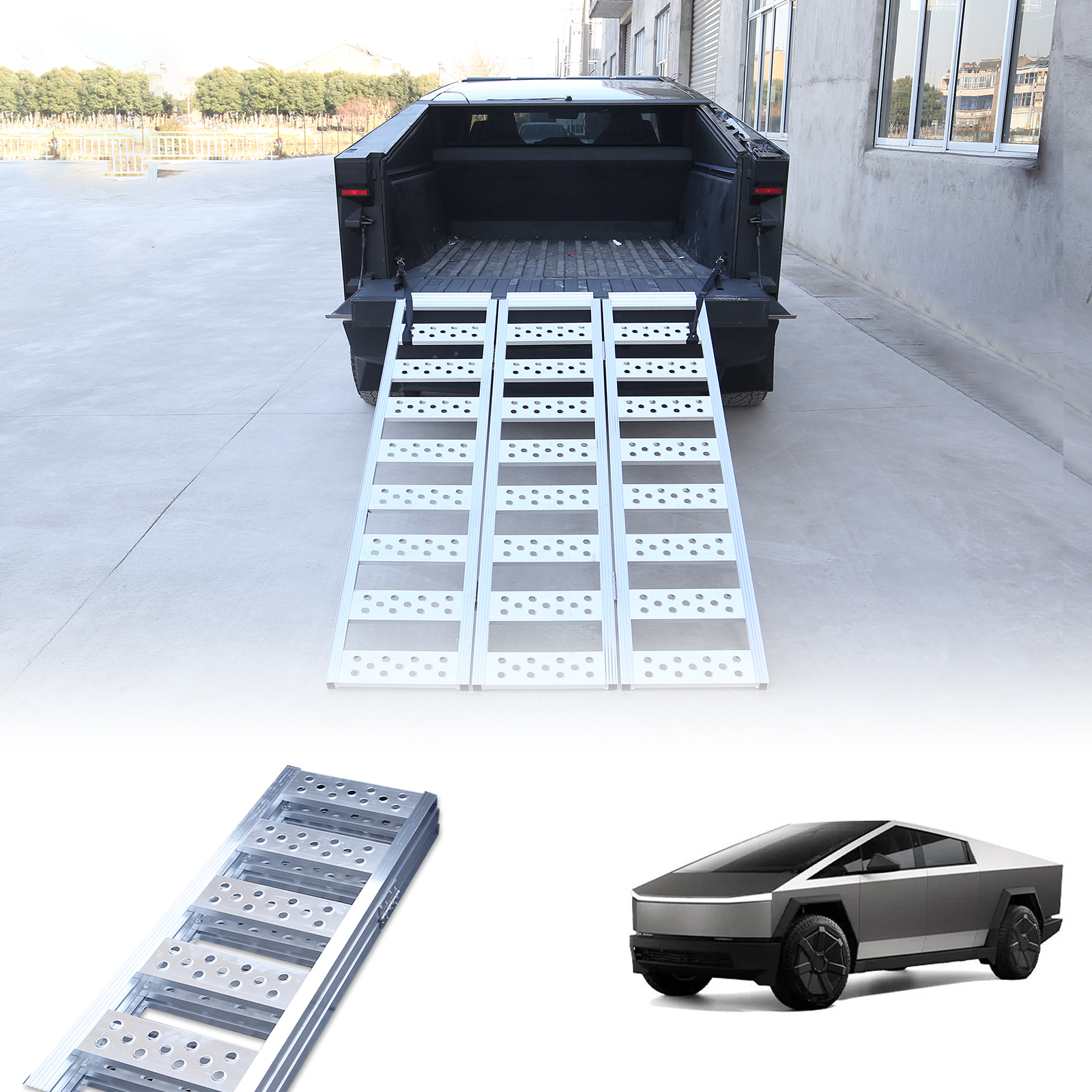 Tesla Cybertruck Loading Ramps Cybertruck Aluminum Portable Tri-Fold Loading Ramp Tesla Cybertruck Accessories Tesstudio®