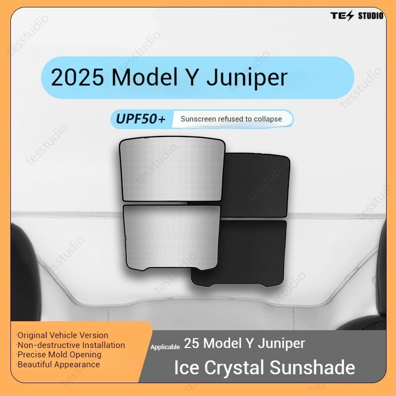 Tesla Model Y Juniper Crystal Mesh Sunshade  Model Y Juniper Sunshade Roof Shade Interior Accessories Tesstudio®