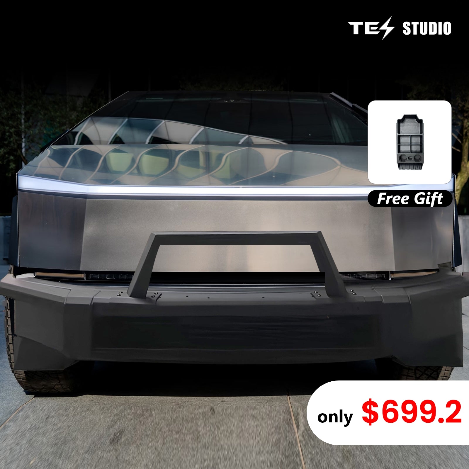 Tesla Cybertruck Steel Front Bumper with Black Texture Tesstudio®