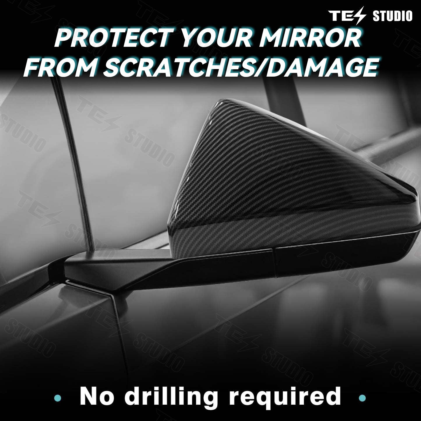 Tesstudio Tesla Cybertruck ABS Carbon Fiber Texture Side Mirror Caps (Set of 2)