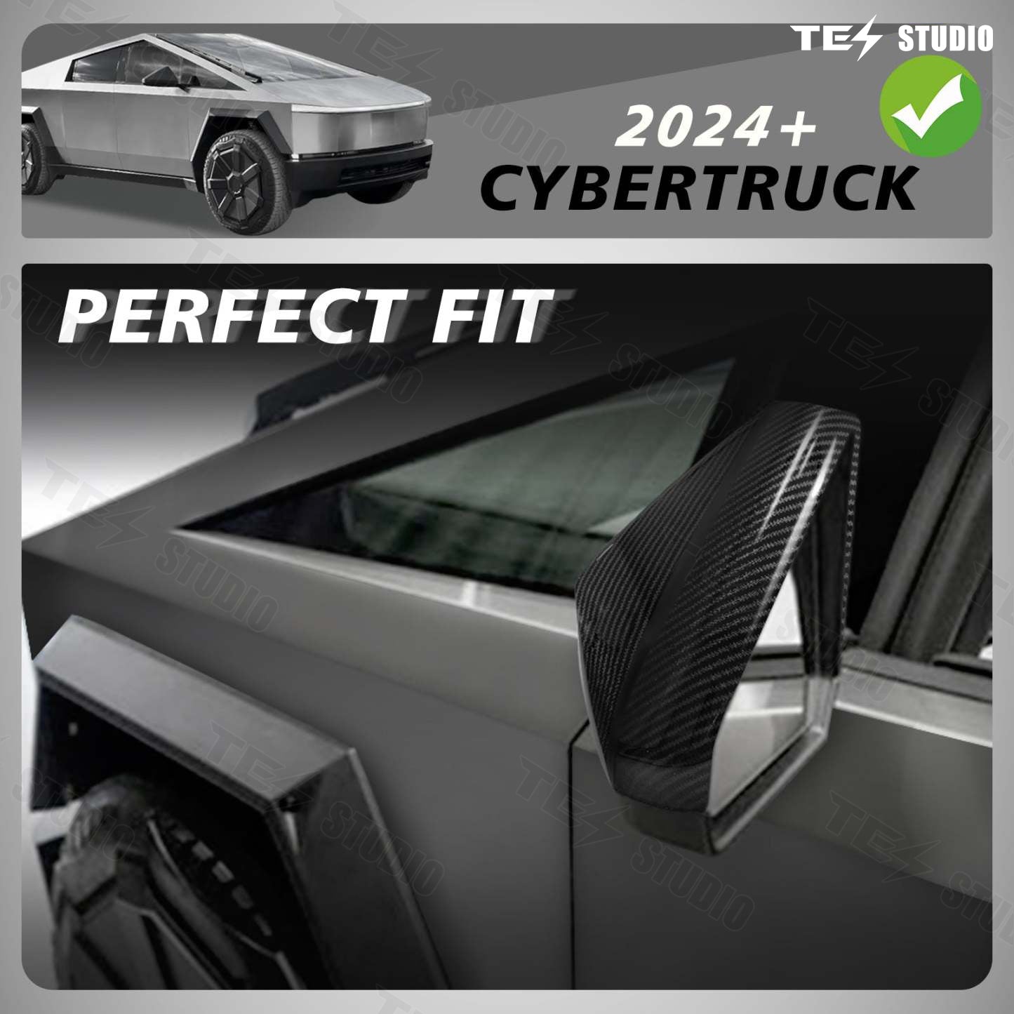 Tesstudio Tesla Cybertruck ABS Carbon Fiber Texture Side Mirror Caps (Set of 2)