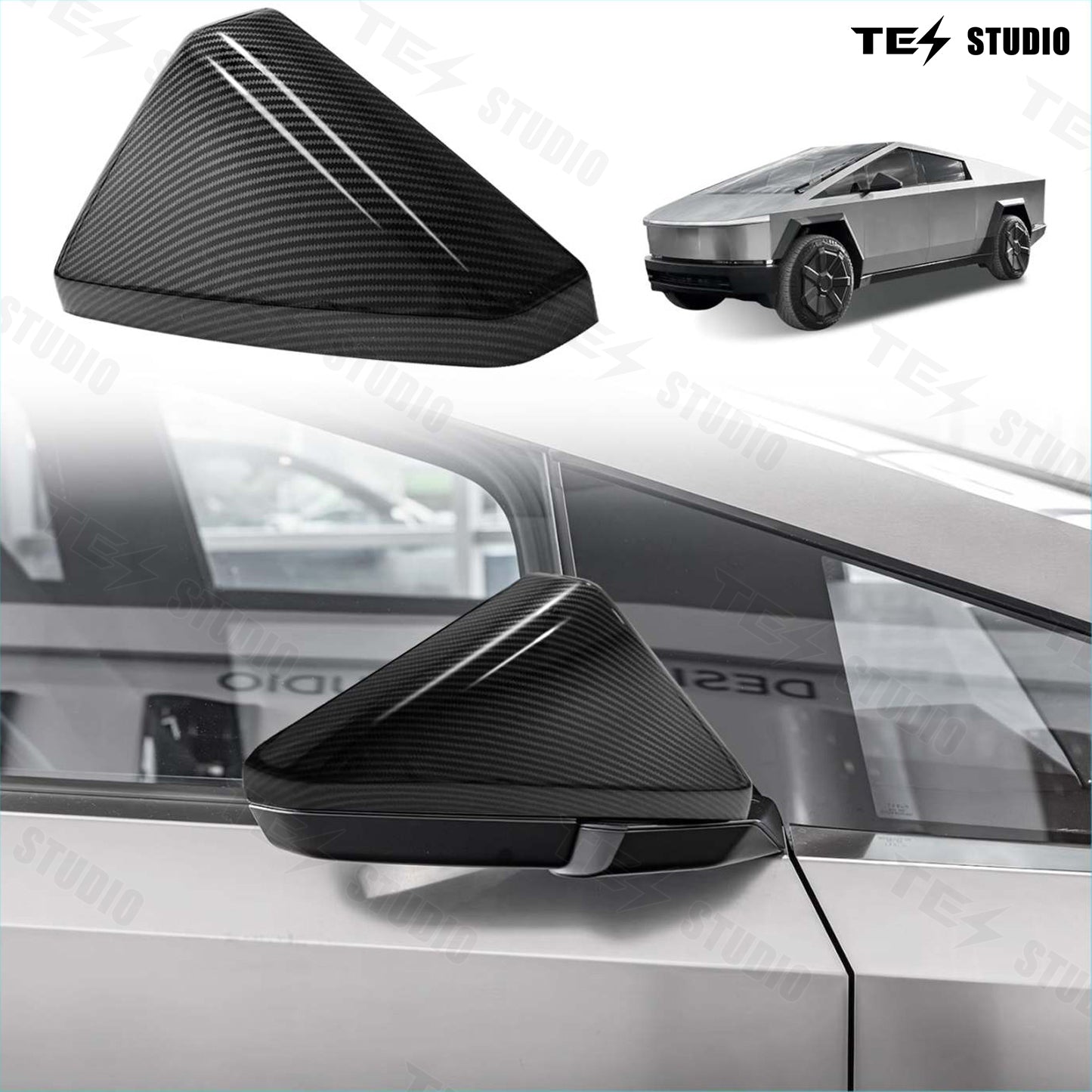 Tesstudio Tesla Cybertruck ABS Carbon Fiber Texture Side Mirror Caps (Set of 2)