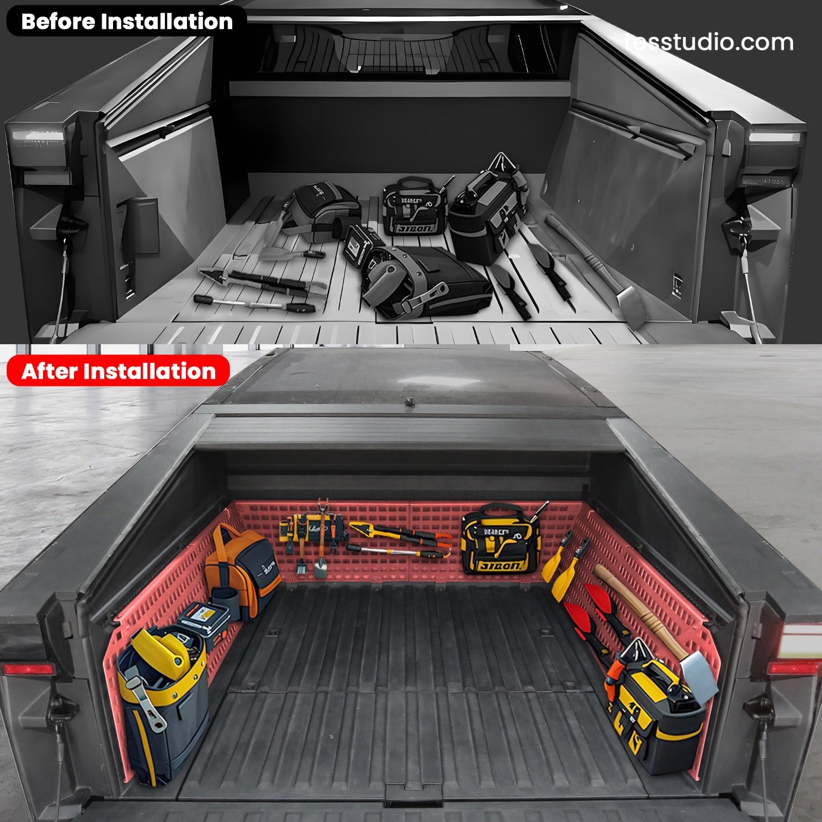 Tesla Cybertruck Trunk Cargo Bed Inner Side Molle Panels Rack System Tesstudio®