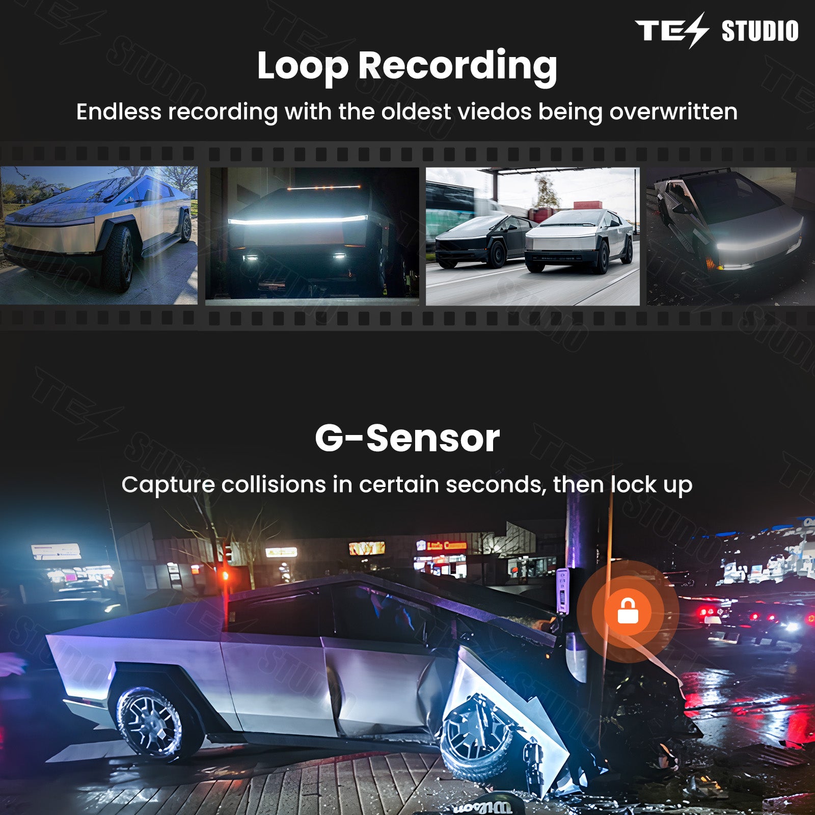 Cybertruck S92 Streaming Rearview Mirror Recorder 1080P HD DVR Dual Way Video Optical | Fiber Transmission Signal Tesstudio®