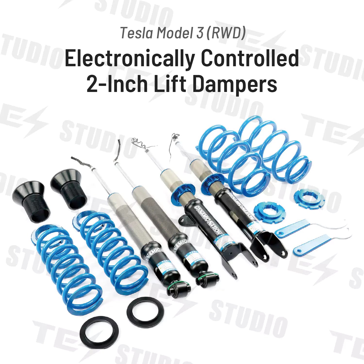 Tesstudio Tesla Model 3 Electric Control Coilovers - Adjustable and Active Suspension System