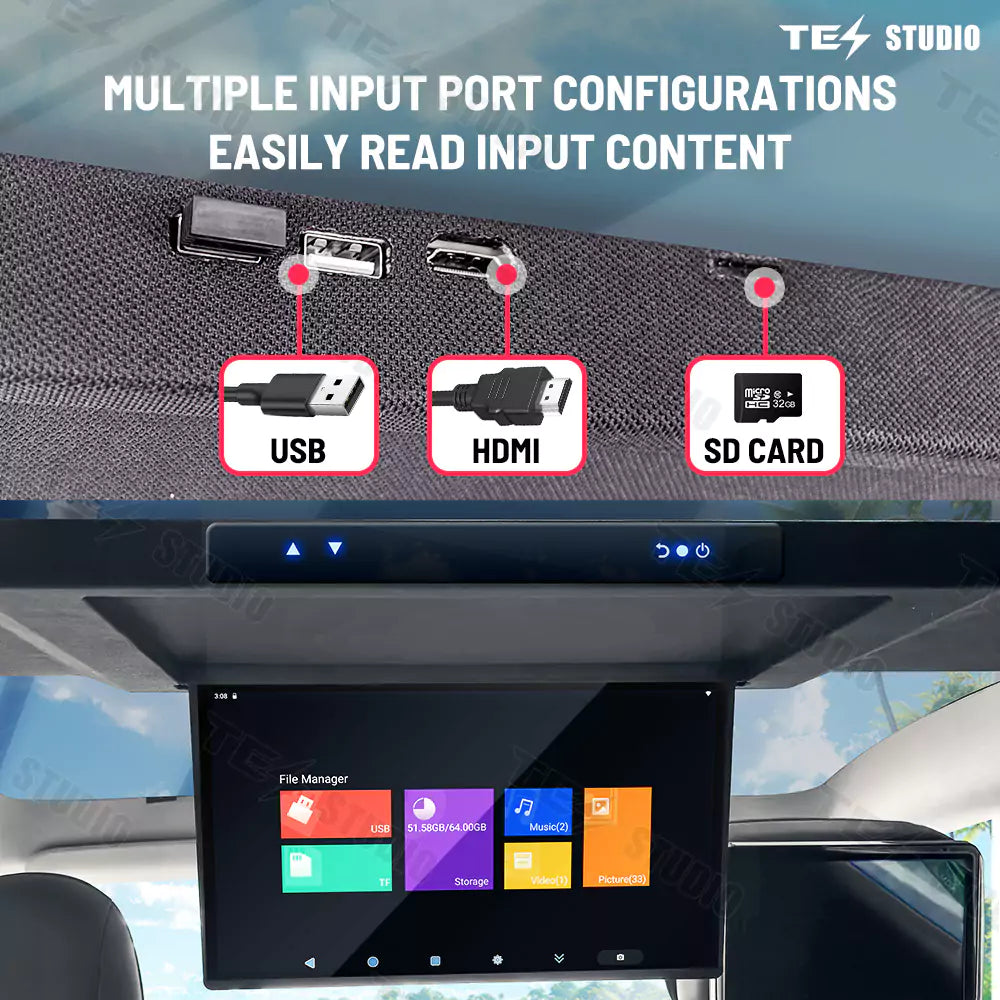 Tesstudio Tesla Accessories 17.3-Inch Car Roof Mounted TV With Wi-Fi for Model Y